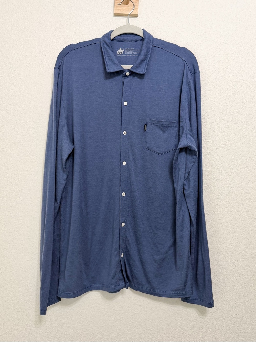 Woolly Merino Wool Long Sleeve Button Pocket Shirt Mens XL